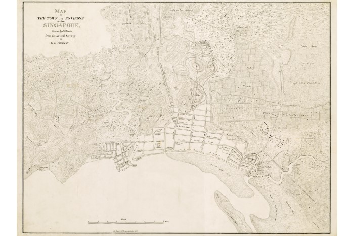 <strong>Map of the Town and Environs of Singapore, 1836</strong><br>
<em>Survey Department, Singapore, courtesy of National Archives of Singapore</em> 